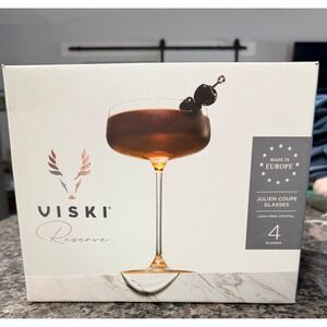 Viski Reserve Julien Coupe Glasses Set of 4 Lead-Free Crystal European 11380